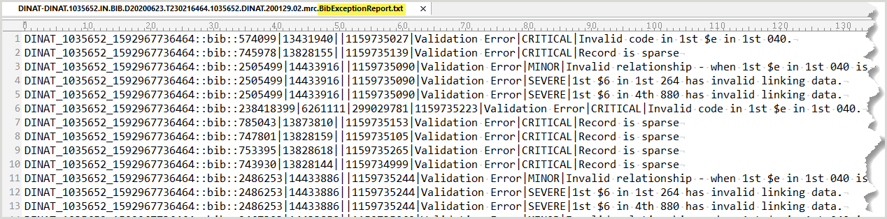 Bibliographic Exception Report - Example