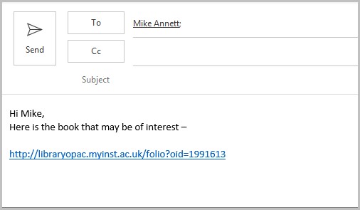 Email message showing Folio URL