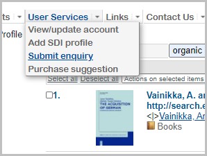 User Services menu showing Submit enquiry.