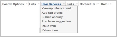 User Services menu showing View/update account.