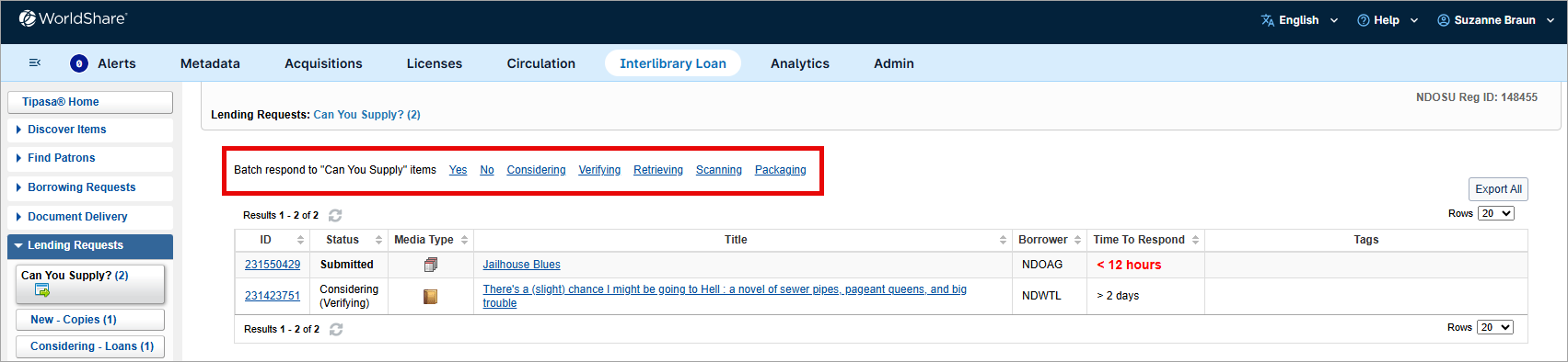 Screenshot of Advanced Lending in Tipasa with call out to batch processing