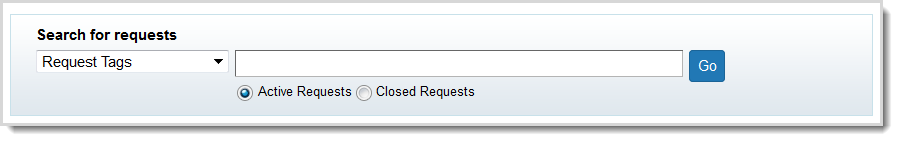 Screenshot of the Search for requests search box in Tipasa with Request Tags selected