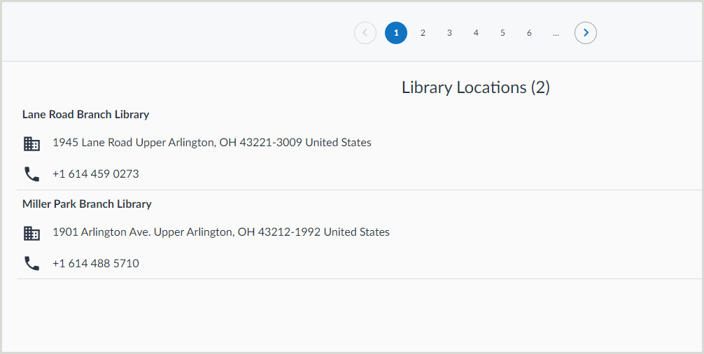 Libraries screen - View branch locations for an institution