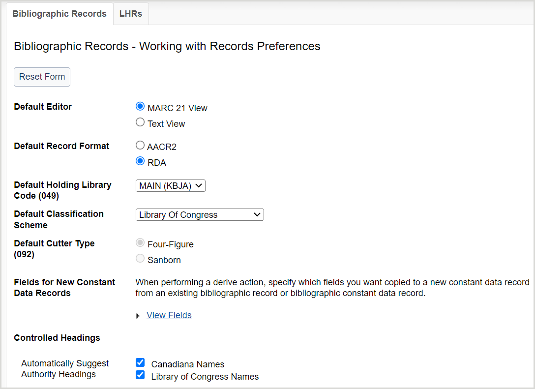 Overview of the working with records: Bibliographic records tab