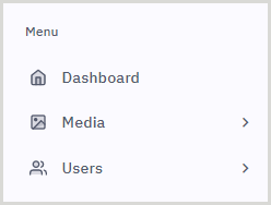 Available menu items including Dashboard, Media and Users