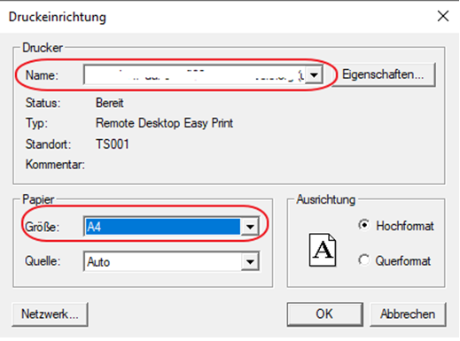 Screenshot des Fenster "Drucker einrichten"