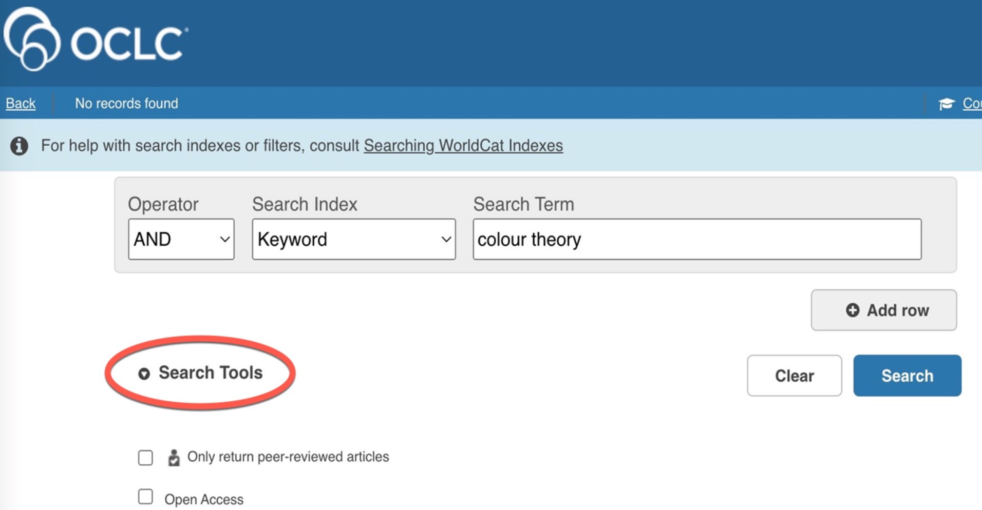 Screenshot of the Discovery Advanced Search interface with a call out on the Search Tools section