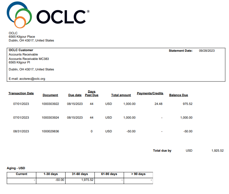 Screenshot of an example OCLC Billing Center PDF