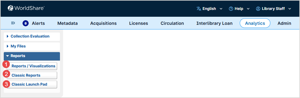 Screenshot of WorldShare Reports module