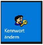 Blaue Kachel mit der Aufschrift „Kennwort ändern“ und einem Symbol, das eine Person mit einem gelben Schlüssel zeigt.