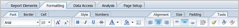 Custom report formatting tab