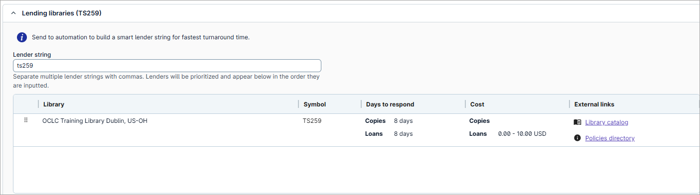 Screenshot of the Lending Libraries accordion