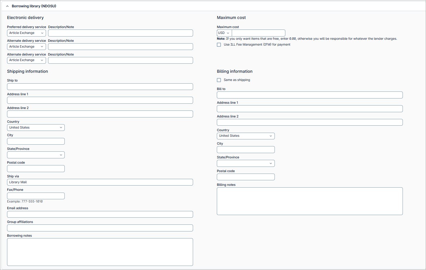 Screenshot of the Barrowing Library accordion