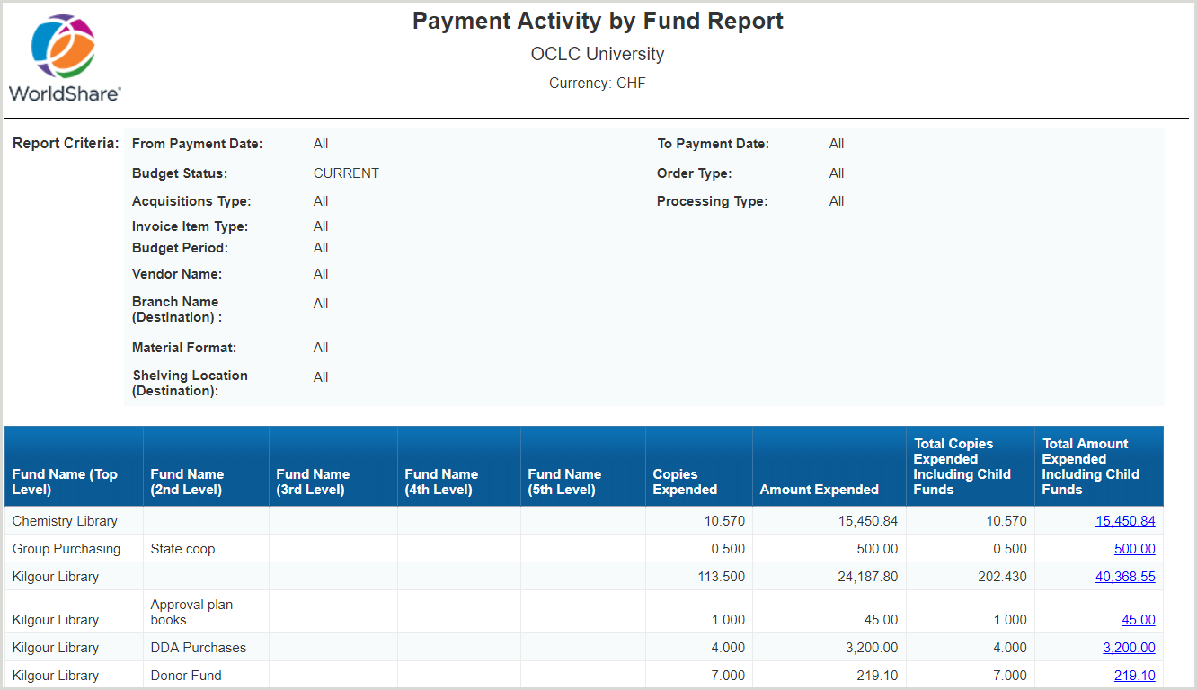 Payment Activity by Fund Report