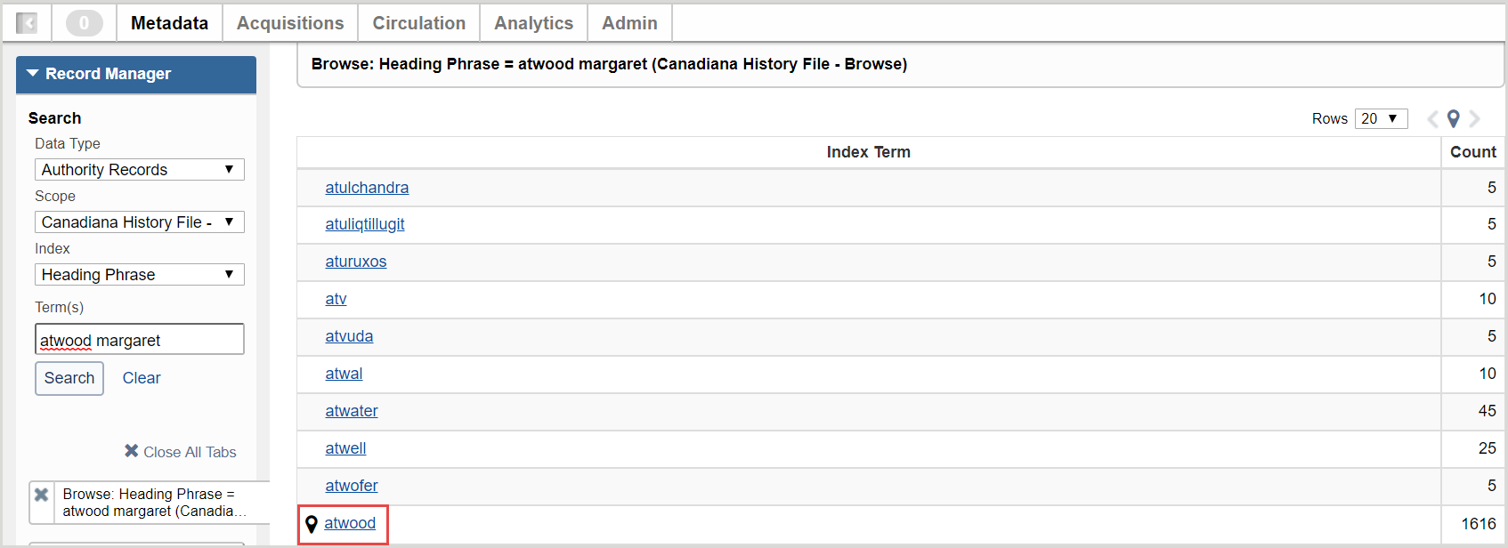 Canadiana History File - Browse results list