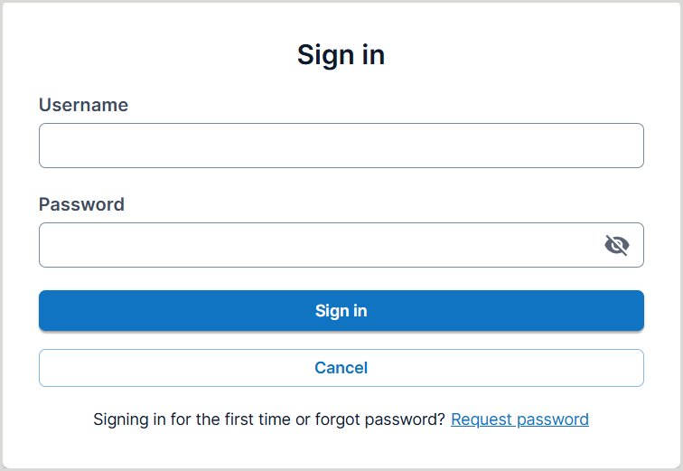 The Sign In interface. There is a text box for entering a User Name, and a text box for entering a Password below that. There are three buttons below the text boxes: Sign In, Set/Reset Password, and Cancel.