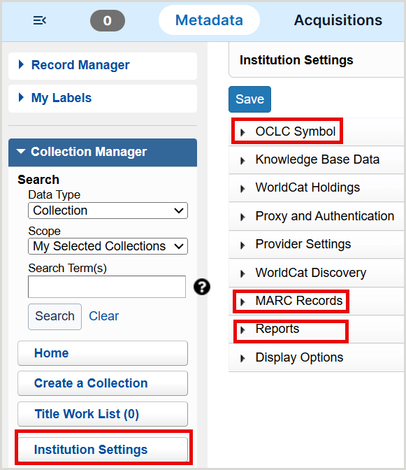 Collection Manager data sync settings