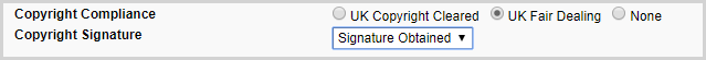 Screenshot from Patron Request form showing that copyright signature has been received