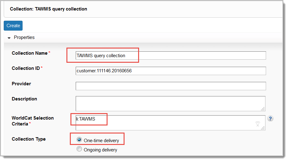 Create query collection window