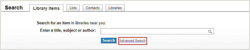 Advanced search link from the Library Item screen