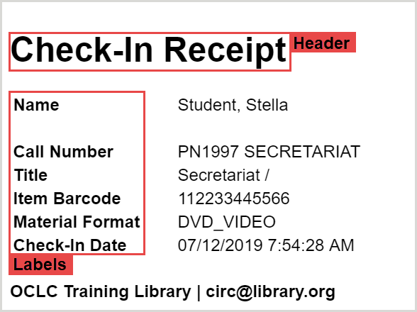 Circulation receipts - header and labels