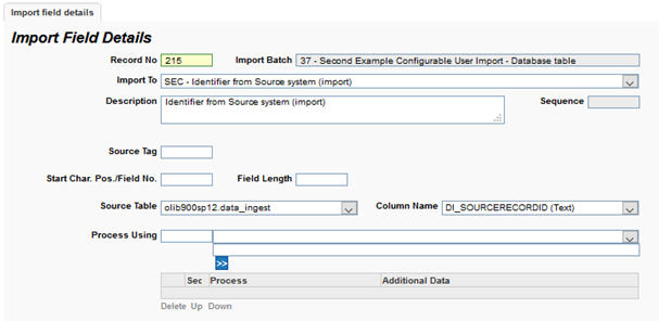 Create a record to map each incoming field from the source database Table to the equivalent OLSTF tag.