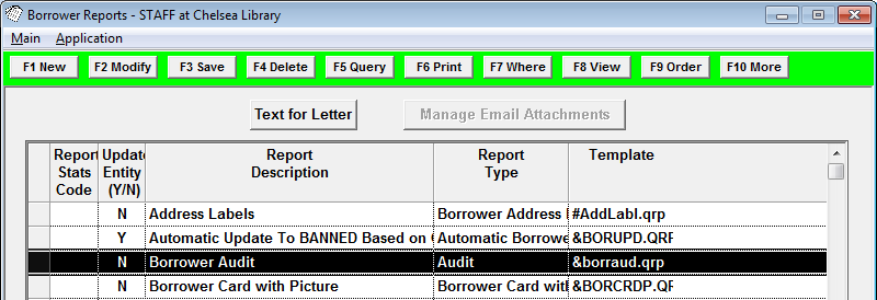 Borrower Reports window