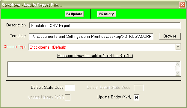 Modify Report File window