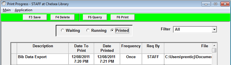 Print progress screen