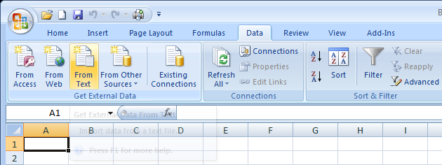 Excel from text button