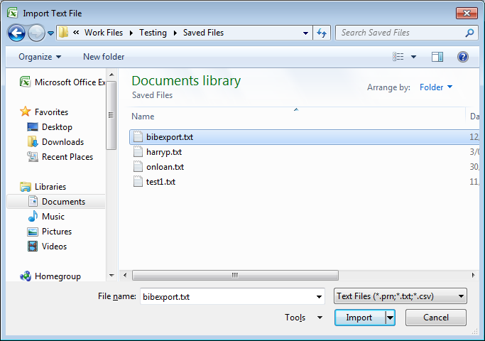 Import text file screen