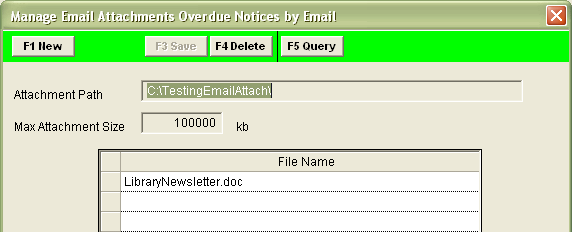 Manage Email Attachments Overdue Notices by Email window