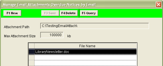 Manage Email Attachments Overdue Notices by Email window