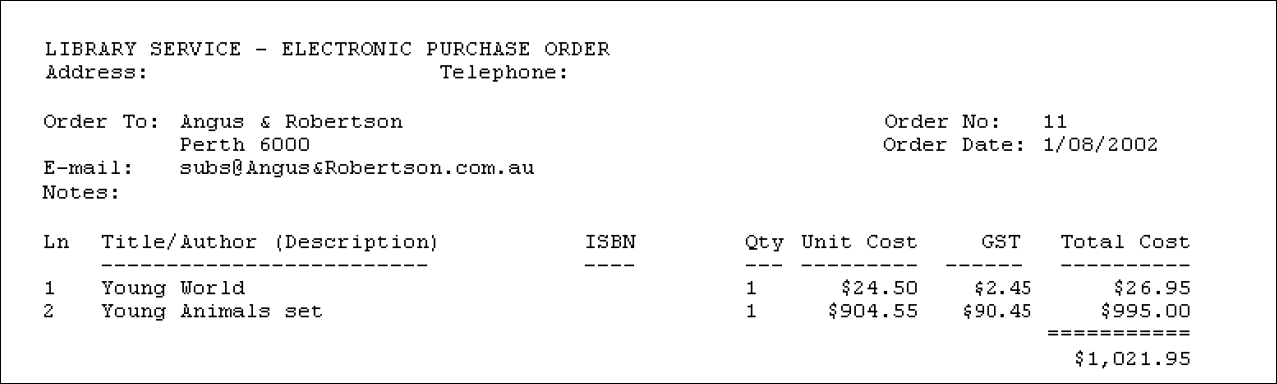 Email Order with GST defined (&OSEGST.QRP) example