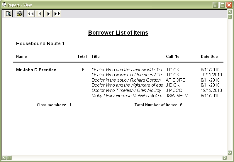 Borrower List of Items report - example