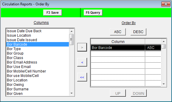 Order By screen