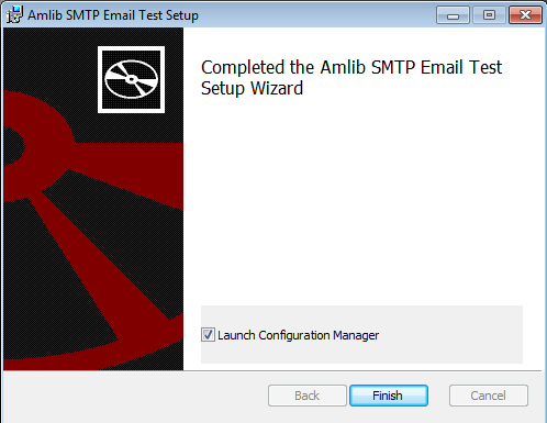 Completed the Amlib SMTP Email Test Setup Wizard window