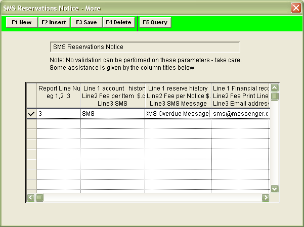 SMS Reservations Notice window
