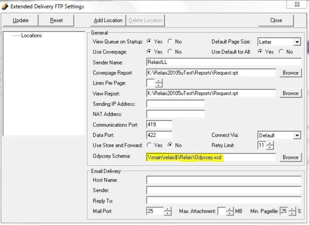Extended Delivery FTP Settings window