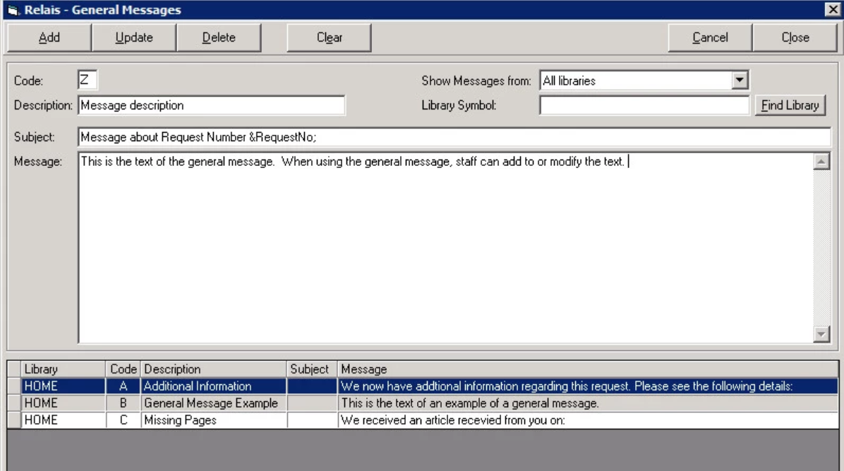 General Messages window
