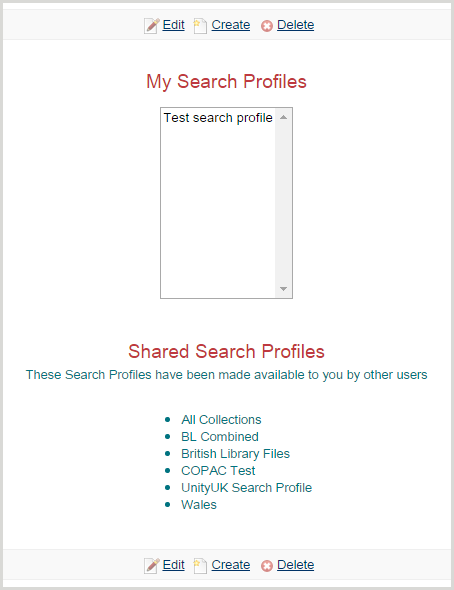 Search Profile Manager screen