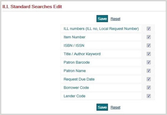 ILL Standard Searches Edit screen