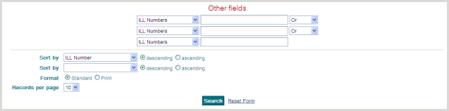ILL Request Search screen - Other fields area