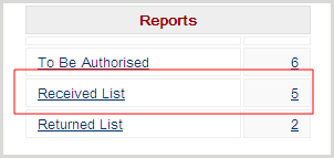 Received List report link