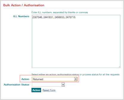 Bulk Action/Authorization form