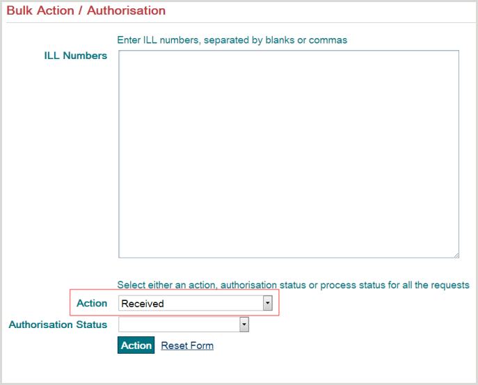 Bulk Action / Authorisation screen